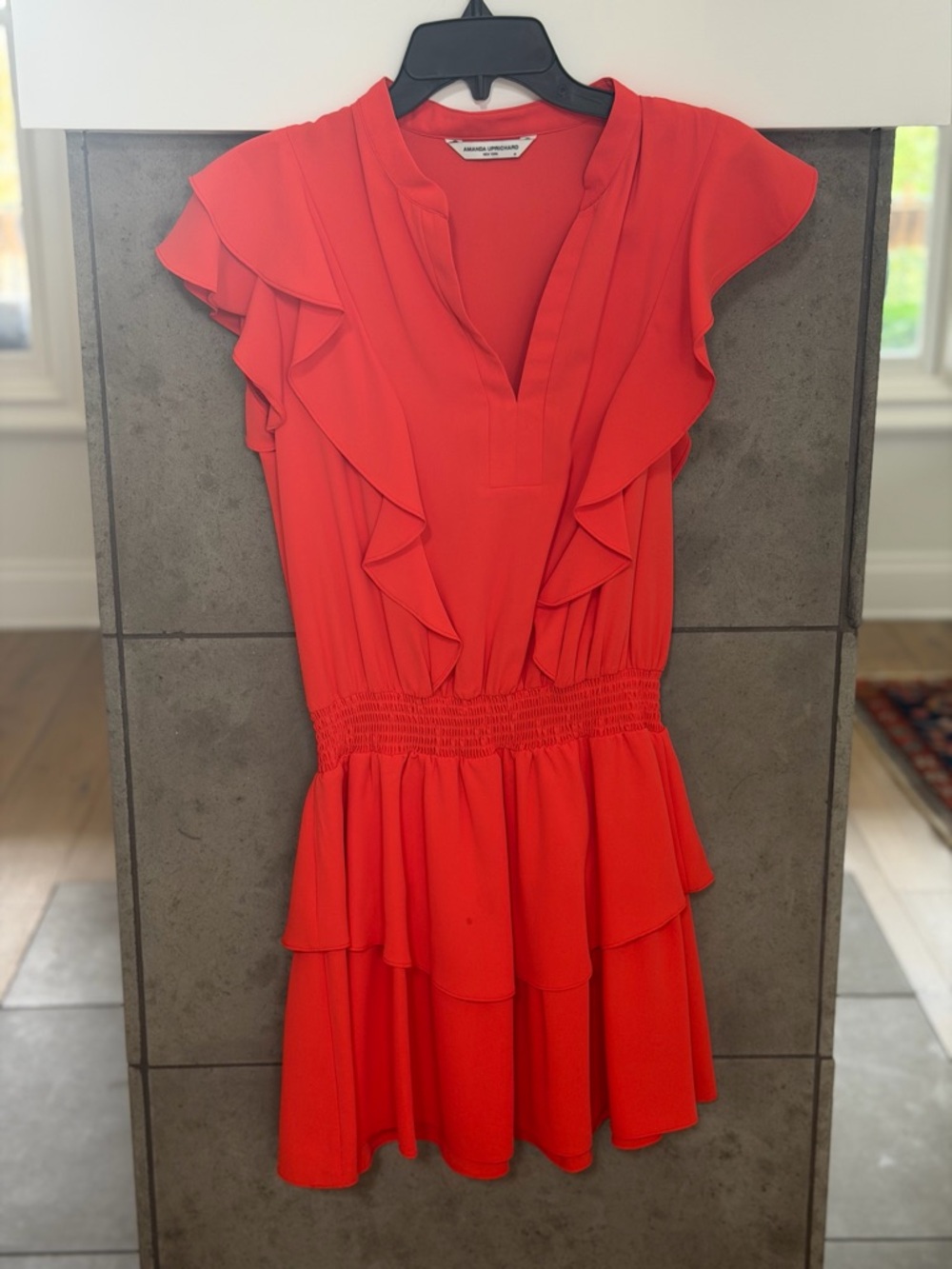 Amanda Uprichard Orange-Red Mini Dress Ruffled Smocked Waist - Medium